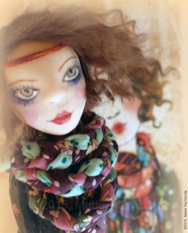 “Souvenir d'hiver” Art Doll by Marie Tournicote (close-up)